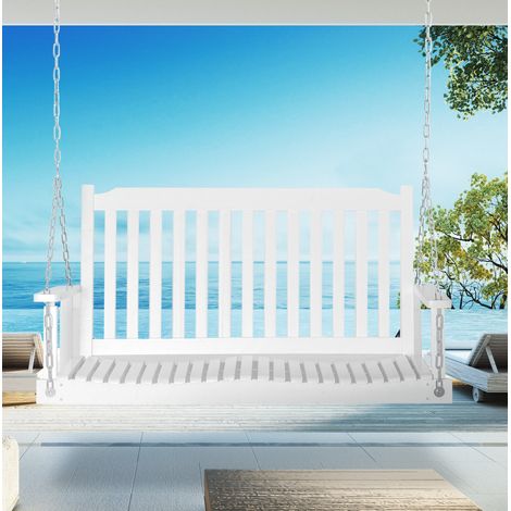 Columpio de jardín de madera blanca para 2 personas, 117x69x60 cm, resistente a la intemperie, con respaldo alto (1/5)