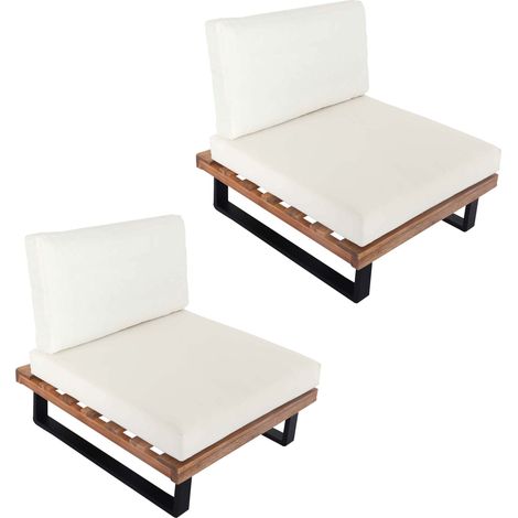 Set 2 sedie lounge HHG-469, poltrona da giardino, legno acacia FSC alluminio, marrone chiaro, rivestimento bianco crema