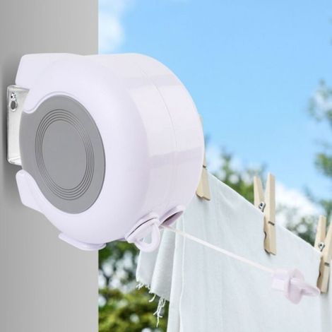 Étendoir rétractable – Double corde ABS/PVC – Gain de place, facile à installer – pour intérieur et extérieur – Blanc (1/4)