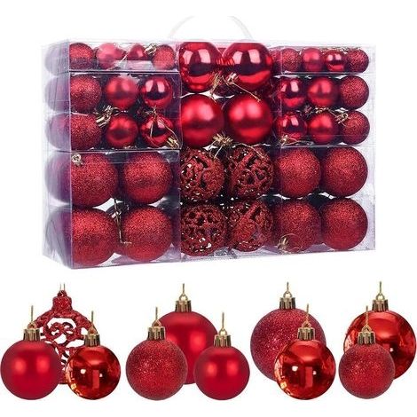 Lot de 100 boules de Noël rouges pour sapin de Noël, décorations scintillantes, opaques, brillantes, Ø 3, 4 et 6 cm (1/5)