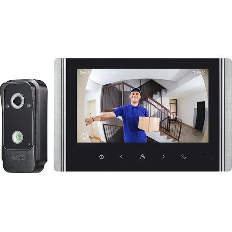 Système d'interphone vidéo Filaire avec écran Couleur IPS 7 Pouces, Sonnette vidéo HD 1080p et caméra 2 mégapixels prenant en Charge Le déverrouillage, l'interphone bidirectionnel (1/5)