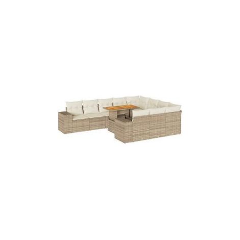 Salon de jardin avec coussins 10pcs beige résine tressée acacia (1/5)