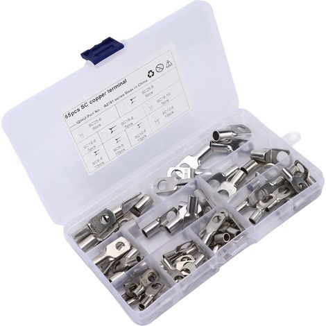 Lot de 65 cosse à sertir cuivre lourde pour câble batterie, connecteurs borne auto bateau marine, terminaison fil électrique robuste (1/5)