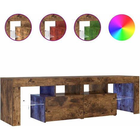 Meuble TV avec lumières LED, Étagère TV, Meuble de Salon, Chêne fumé 140x36, 5x40 cm OIB9905E (1/5)