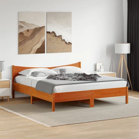 vidaXL Giroletto senza Materasso Marrone Cera 200x200 cm Legno di Pino (1/5)