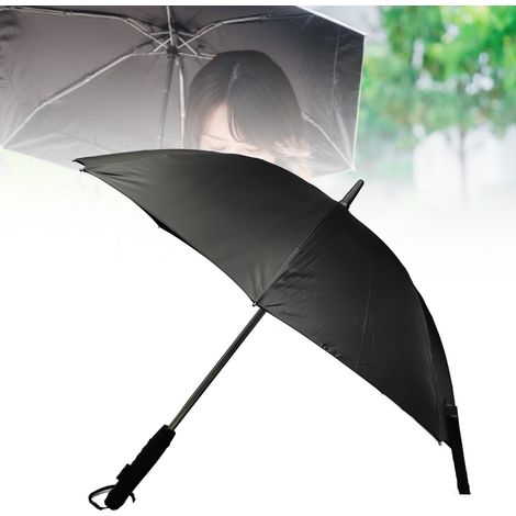 Parasol con ventilador y función de rociado – Negro, 3 en 1, portátil, 8 varillas, protección UV para uso exterior en verano. (1/5)