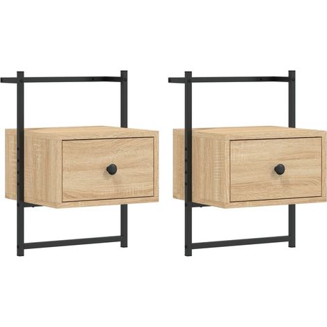 Lot de 2 Table de chevet murale,Cabinet de chevet,Table de nuit chêne sonoma 35x30x51 cm CFW269002 (1/5)
