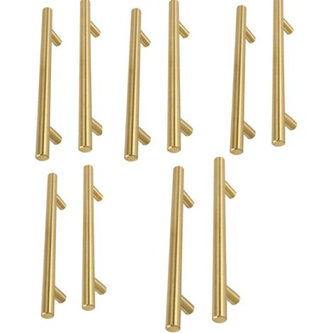 10er-Set goldene Möbelgriffe, Messing-Möbelgriff, goldener Griff – LS201GD160, gebürstetes Messing, goldener Küchenschrankgriff aus Edelstahl, Achsabstand 160 mm (1/4)