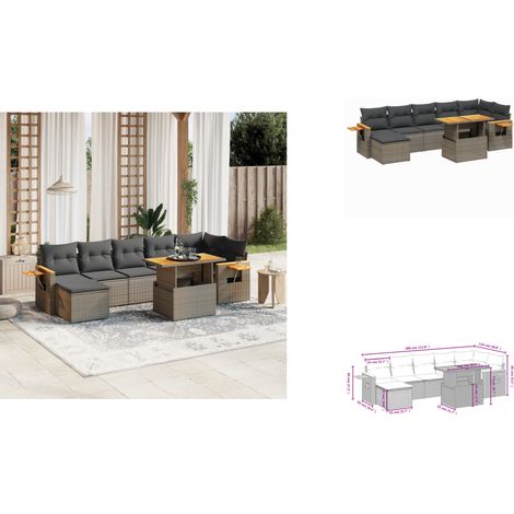 8-tlg. Garten-Sofagarnitur mit Kissen Grau Poly Rattan - Gartenmöbel Set - PE-Rattan Möbel - Outdoor Lounge - Garten Sofa - Balkon Möbel (1/3)