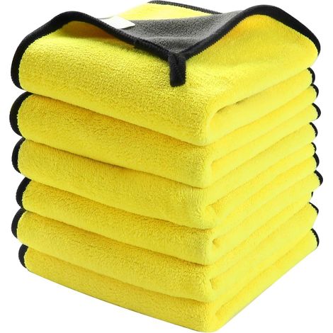 Lot de 6 serviettes de lavage de voiture, chiffons absorbants en microfibre, chiffons de nettoyage et de polissage, 40 x 30 cm, jaune-gris