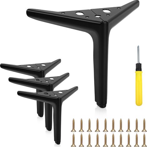 4 Pieds de Meuble, Pied Canapé, Pied de Table Métal (15cm) Charge Jusqu'à 800 KG, Legs Support de Table, avec 20 Vis et Tournevis, Adapté pour Canapés, Armoires et Tables de Chevet (1/4)