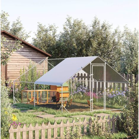 Poulailler XXL avec enclos 3 x 4 x 2 m en acier galvanisé, grillage plastique, argenté (1/5)