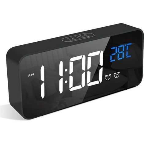 Réveil Numérique, Alarm Réveil LED avec Fonction Snooze, Charge des Ports USB (Noir) (1/4)