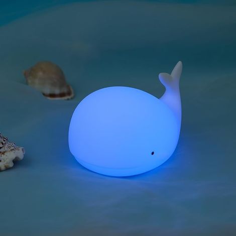 Linda luz nocturna de ballena para niños, lámpara de noche Kawaii para dormitorio, luces táctiles de ballena de silicona exprimibles para habitación de niños, portátil con luz de guardería recargable  (1/5)