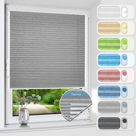 aubor Plissee ohne Bohren Verdunkelung, Thermo Plisseerollo Klemmfix,Hellgrau 115x130cm(BxH), Verdunklungsplissee für Fenster, Sichtschutz Sonnenschutz (1/5)