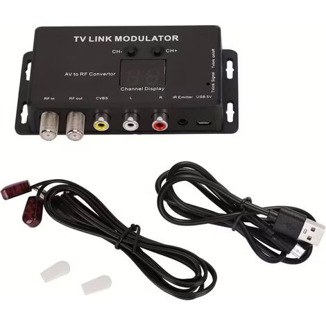 Digitaler TV-Modulator mit HF-Ausgang, HDMI/AV-zu-Antennen-Konverter, Infrarot-Fernbedienung und USB-Stromversorgung