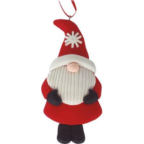 Pendentif Père Noël pour décoration de sapin 5x10cm en argile blanche et rouge finition mate (1/5)