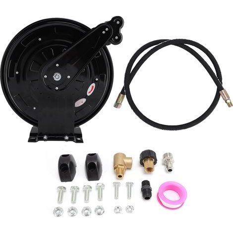 High Pressure Washer Hose Reel, 2 Arms, 3/8" x 15m, Retractable, Self-Rewinding, Steel, 4000PSI with 1.5m Cable for Air, Oil, Water (1/5)