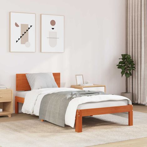 Bed Frame with Headboard Wax Brown 70 x 190 cm Solid Pine Wood vidaXL (1/5)
