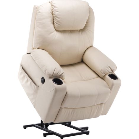 M MCombo elektrisch Aufstehhilfe Fernsehsessel Relaxsessel 7040 Massage Heizung elektrisch verstellbar USB-Anschluss (Creme-Kunstleder)