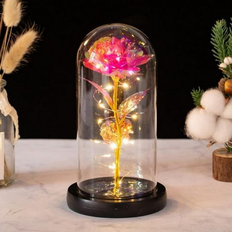 Rose de Noël Cadeau Femme, Coffret Musical Galaxie Rose Enchantée Fleur Éternelle pour Maman Épouse Petite Amie Grand-Mère, Anniversaire Personnalisé LED Rose Sous Dôme en Verre