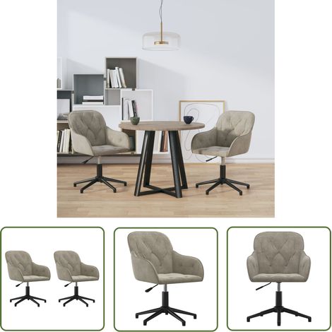 Lot de 2 Chaises pivotantes scandinave Chaises de salle à manger Gris clair Velours 51925 (1/5)