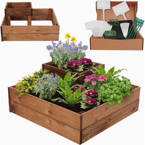 MODO24 Potager surélevé bois ZP08 27x62x62 cm, jardinière balcon/terrasse pour herbes, légumes, kit jardinier inclus, brun imprégné