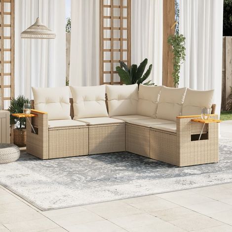 vidaXL Ratán sintético - Juego de sofás jardín con cojines 5 pzas ratán sintético beige (1/5)