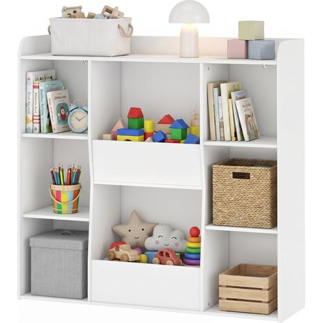 Meuble rangement enfant, bibliothèque enfants avec 8 compartiments et étagère supérieure, 104 x 29 x 101,5 cm, blanc (1/5)