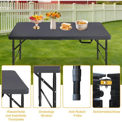 Table pliante en plastique 125 x 61 cm – Multifonctionnelle avec poignées, noire – Idéale pour barbecues, camping et fêtes (1/5)