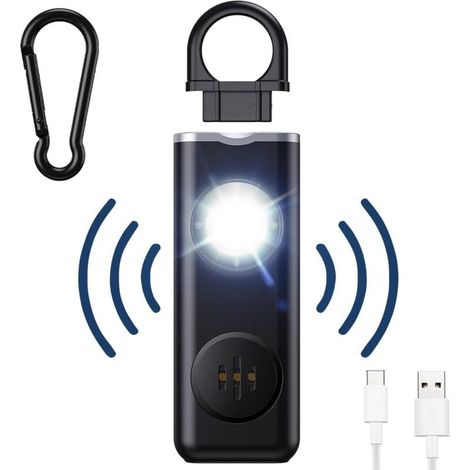 Alarme personnelle,130dB Alarme de Poche avec Lumière LED avertisseur Anti Agression Porte-Clés Sécurité Alarme Auto-Défens,Noir (1/5)