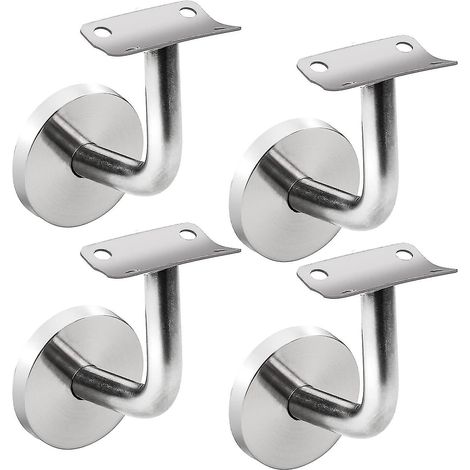 Ensemble de 4 supports muraux pour main courante, supports de rampe en acier inoxydable pour escaliers, support de main courante avec rosace de recouvrement pour intérieur et extérieur (1/5)