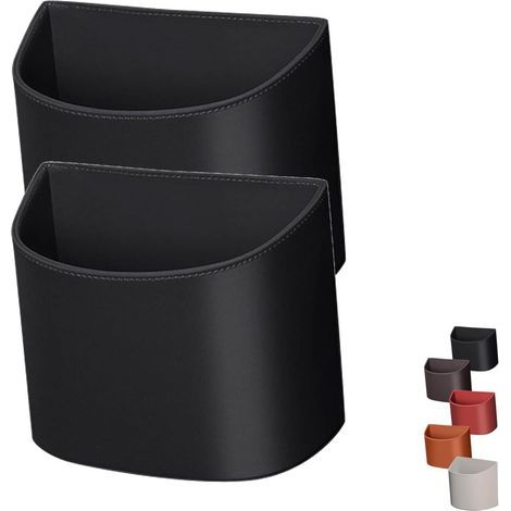 Set of 2 car cup holders, for door and back seat, in synthetic leather, black, cup holder, cup holder, back seat clip, multi-functional organizer (black, 17.5 x 15 cm) (1/5)