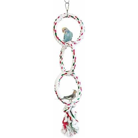 Vogelspielzeug, Sittich-Schaukelring, Papageien-Sitzstange, Baumwollseil, Papageien-Kauspielzeug für Conure, Nymphensittiche, drei Ringe (1/3)