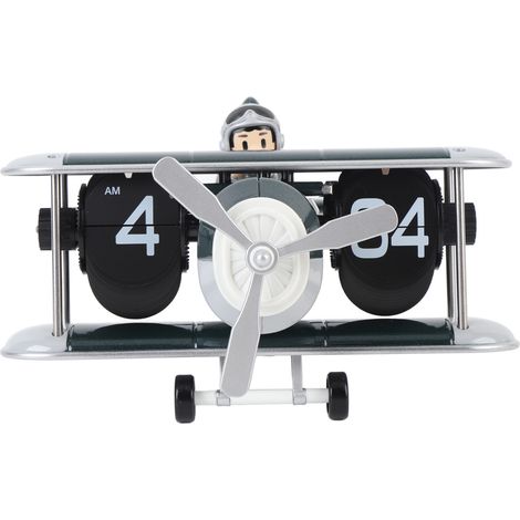 Reloj Volteador Diseño Avión Retro, Mecanismo Automático Flip 12H, Plástico Verde Negro 21x21cm – Ideal para Decoración de Salón y Escritorio (1/5)