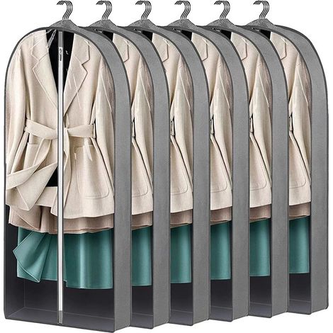Lot de 6 housses de vêtements avec fermeture éclair,1002 cm,sacs de rangement à soufflets,sacs de protection respirants à suspendre pour veste,manteau pour armoire (1/5)
