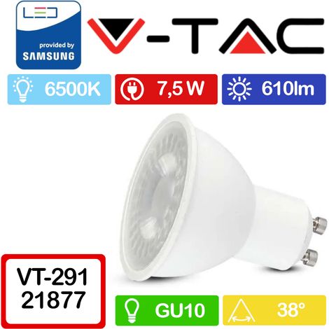 V-TAC PRO VT-291 Faretto LED GU10 con Chip Samsung 7,5W 38° Bianco freddo - 6500K