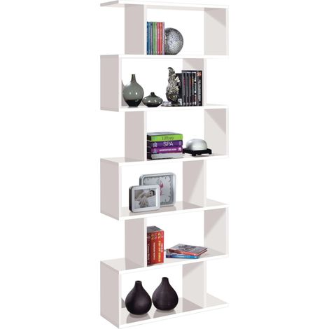 Bibliothèque de salle à manger, bibliothèque de bureau, séparation de pièces, couleur blanc brillant, mesures : 80 cm (L) x 192 cm (H) x 25 cm (P) (1/5)