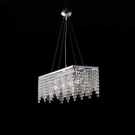 Schicker Kronleuchter und verchromtes Eisen vier Lichter quadratische Strasssteine 71x30x h28 cm