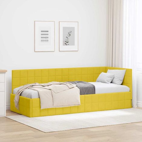 Eckbettgestell mit Kopfteil Gelb 80 cm x 200 cm Samt