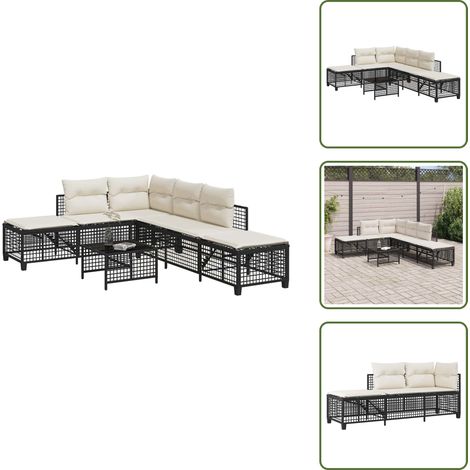 Salon de jardin d'angle 3 pcs avec coussins noir résine tressée - Ensemble Salon De Jardin - Canapé Jardin - Fauteuil Jardin - Chaises Longues - Mobilier Extérieur (1/5)