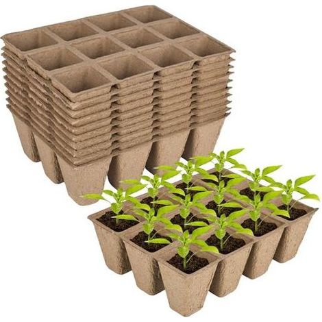 Pots de culture, 4 x 4 cm, biodégradables, 120 cellules, avec étiquettes végétales, en cellulose, rectangulaires, petits, en pâte à papier, naturel, pour semis, graines, boutures (1/5)