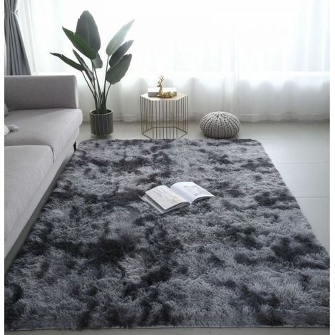 Tapis de salon Shaggy - 60 x 120 cm - Gris foncé - Fibre de polypropylène douce - antidérapante (1/5)