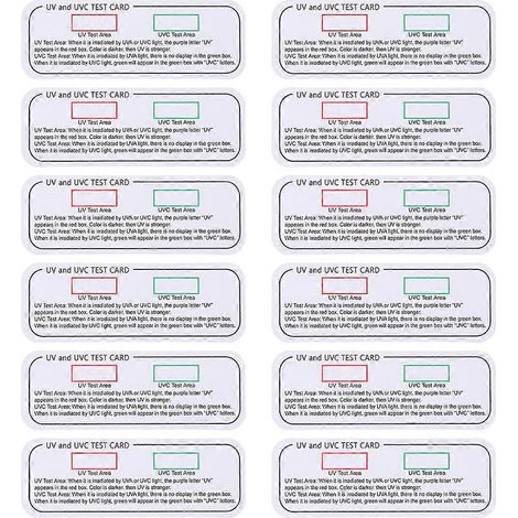 12 cartes de test UVC-UVA, cartes d'identification de la lumière UVC, cartes indicatrices, bandelettes de test UVA-7X2.5X0.1CM (1/4)