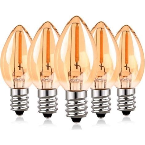Ampoule C7 E12 220V LED 0.5W Petite ampoule de rechange vintage Edison pour veilleuse/guirlande lumineuse à la noix de coco 2200 K super chaudes,50 lumens non dimmable,lot de 5 [Classe énergétique F] (1/5)