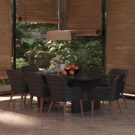 9-tlg. Garten-Essgruppe Poly Rattan Schwarz