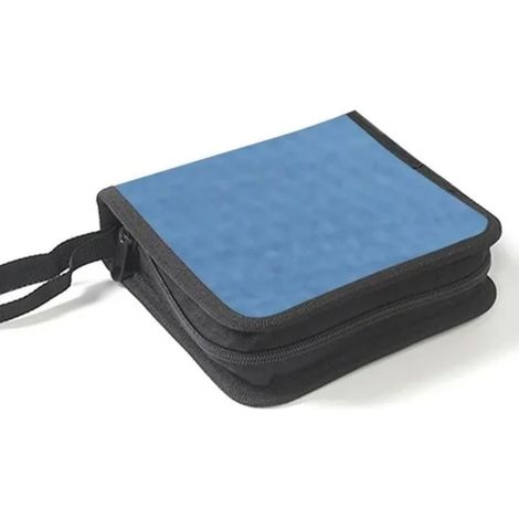 Étui de rangement portable pour 40 CD/DVD, format portefeuille, avec fermeture éclair, bleu. (1/5)
