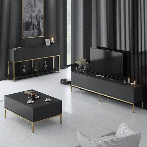 Möbelset Anthrazit Lord - Couchtisch + TV-Schrank + Kommode –