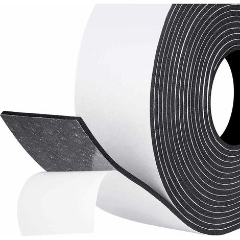 Junta adhesiva de aislamiento acústico para ventana, puerta de garaje, ducha, 50 mm x 3 mm x 5 m, goma antifrío, protección a prueba de golpes, para armarios, muebles, espuma negra, película blanca. (1/5)