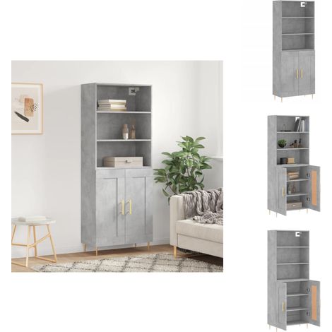 Buffet haut Gris béton 69,5x34x180 cm Bois d'ingénierie - Buffet Design Moderne - Meuble Rangement Gris - Armoire Cuisine - Buffet Bas Prix - Commode Salon (1/5)